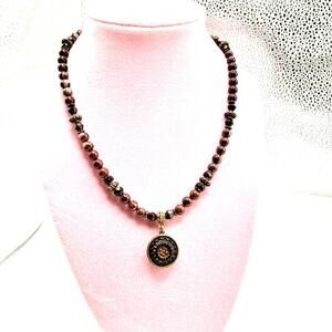 Vintage Grandmother's Buttons 16 inch Necklace Antique Button Natural Stones